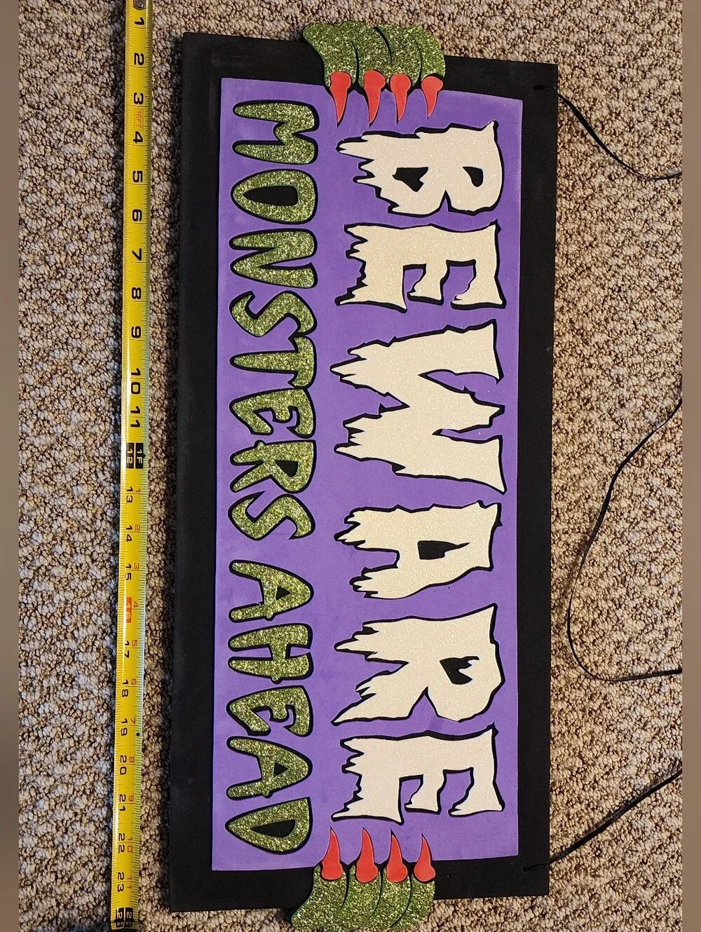 6 Large Foam Glitter Halloween Hanging Signs - Neon Green, Purple, Black, Orange